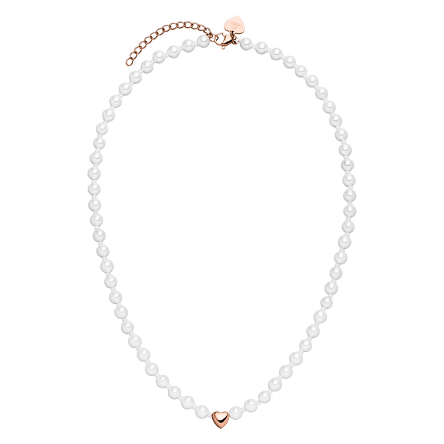 Perlenkette mit roségoldenem Herzanhänger, elegant und feminin – PURELEI.