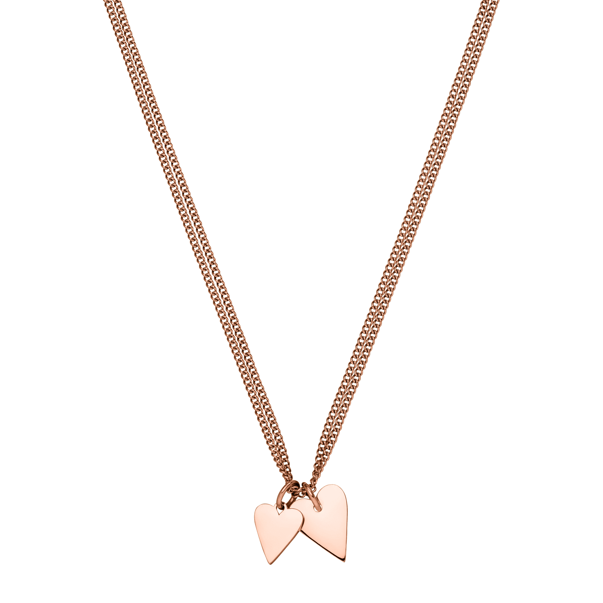 Roségoldene Kette mit herzförmigen Anhängern von PURELEI, elegant und verspielt.