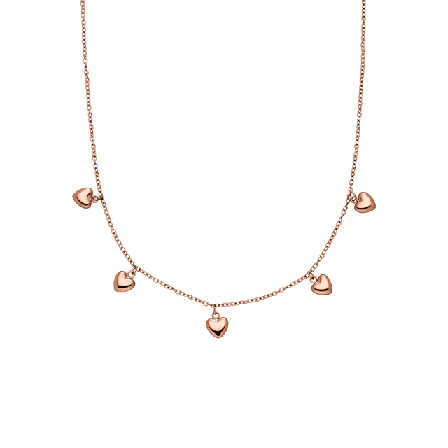 Roségoldene Kette mit herzförmigen Anhängern von PURELEI, elegant und verspielt.