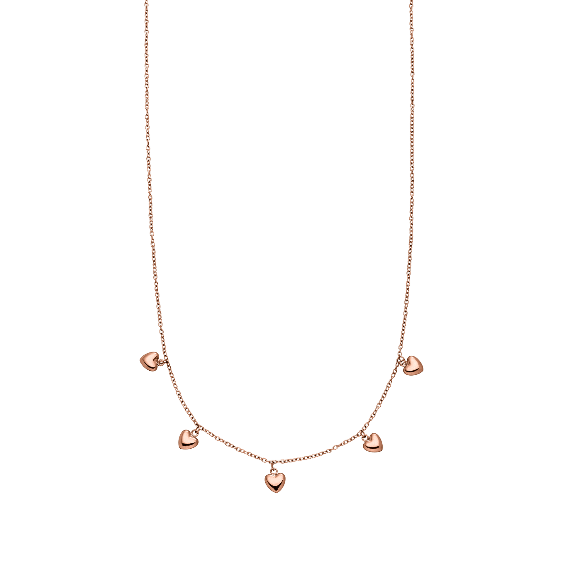 Roségoldene Kette mit Herz-Anhängern von PURELEI, elegant und verspielt.