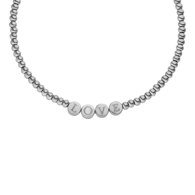 Silberne Kette mit LOVE-Anhänger, elegante Perlenstruktur von PURELEI.