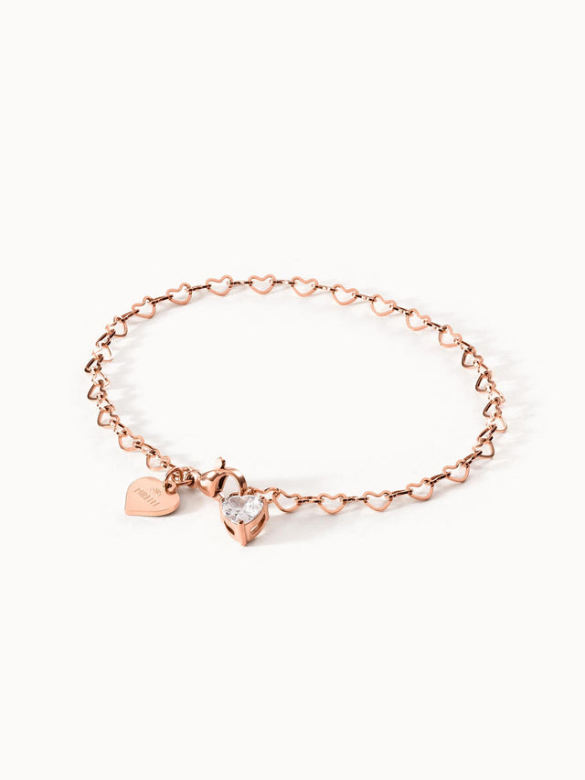 Roségoldenes Armband mit Herzdesign und funkelndem Anhänger von PURELEI.