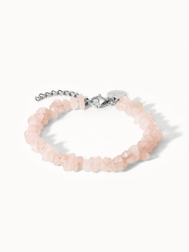 Zartes Armband aus rosa Quarz mit silbernem Verschluss von PURELEI, elegant und feminin.