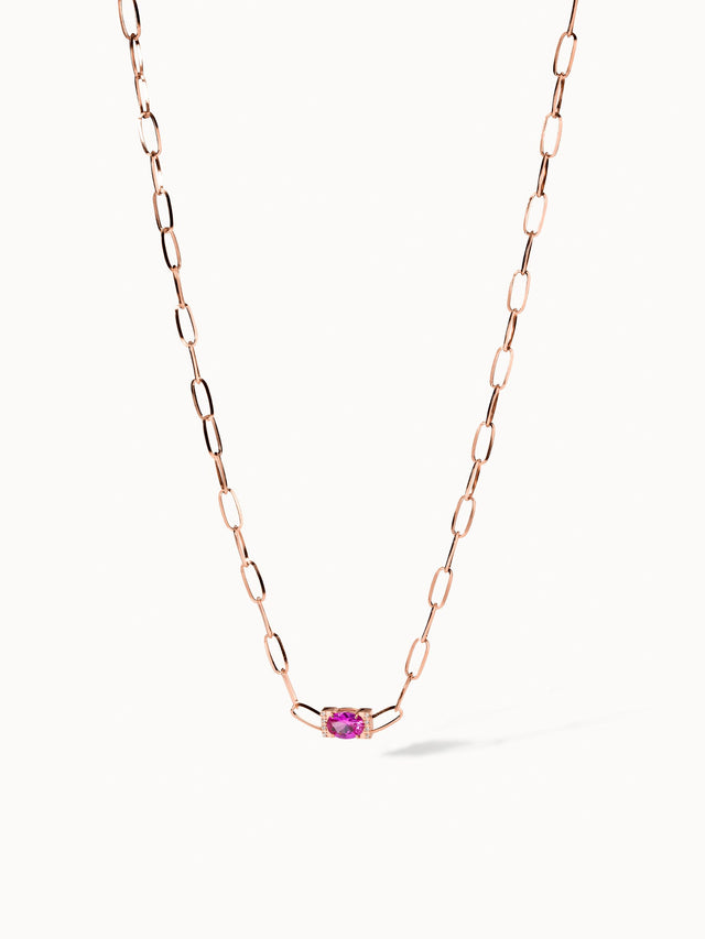 Roségoldene Kette mit pinkem Stein, elegant und feminin, von PURELEI.