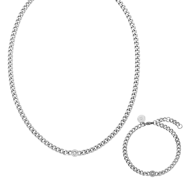 Silberne Kette und Armband mit funkelndem Detail von PURELEI, elegant und modern.