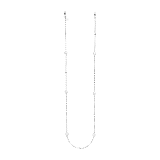 PURELEI Alima Brillenkette aus silberner Kette mit schimmernden Keshi-Perlen, elegant und beachy calm.