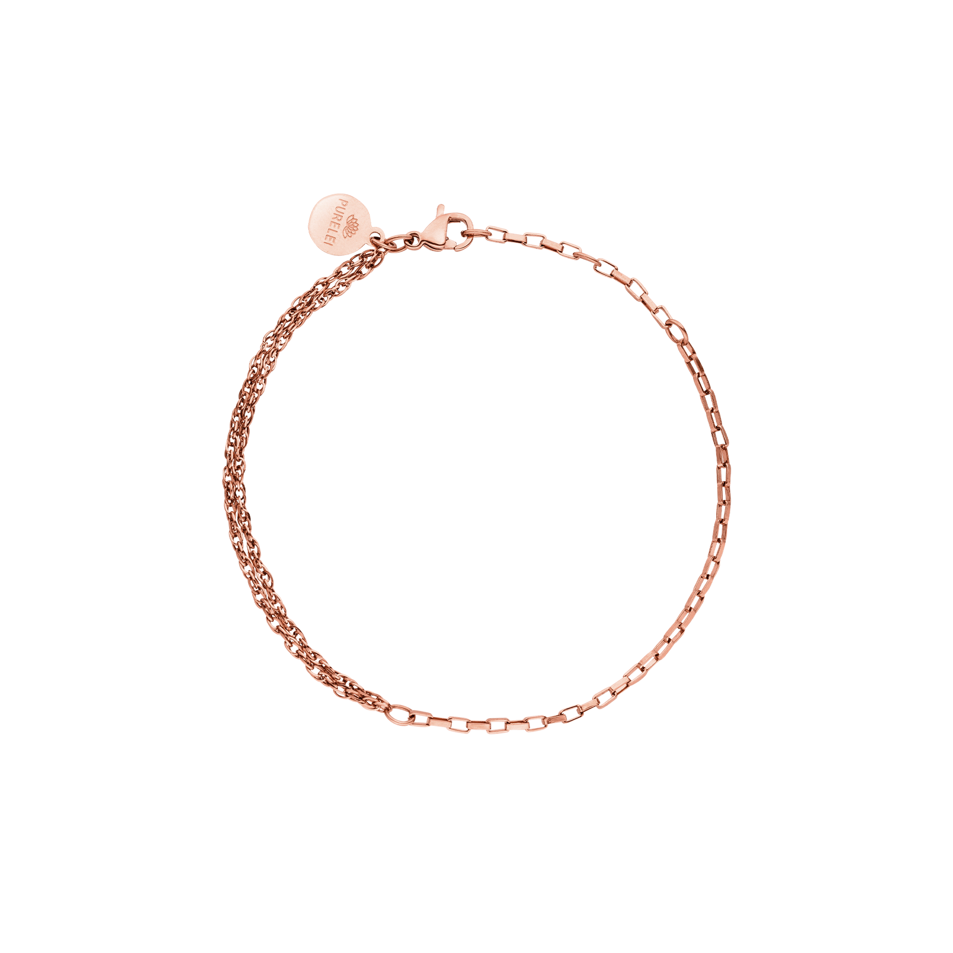 PURELEI Kumu O Mix Armband aus rosévergoldetem Edelstahl, zart, schlicht und elegant mit feinem Gliederdesign.