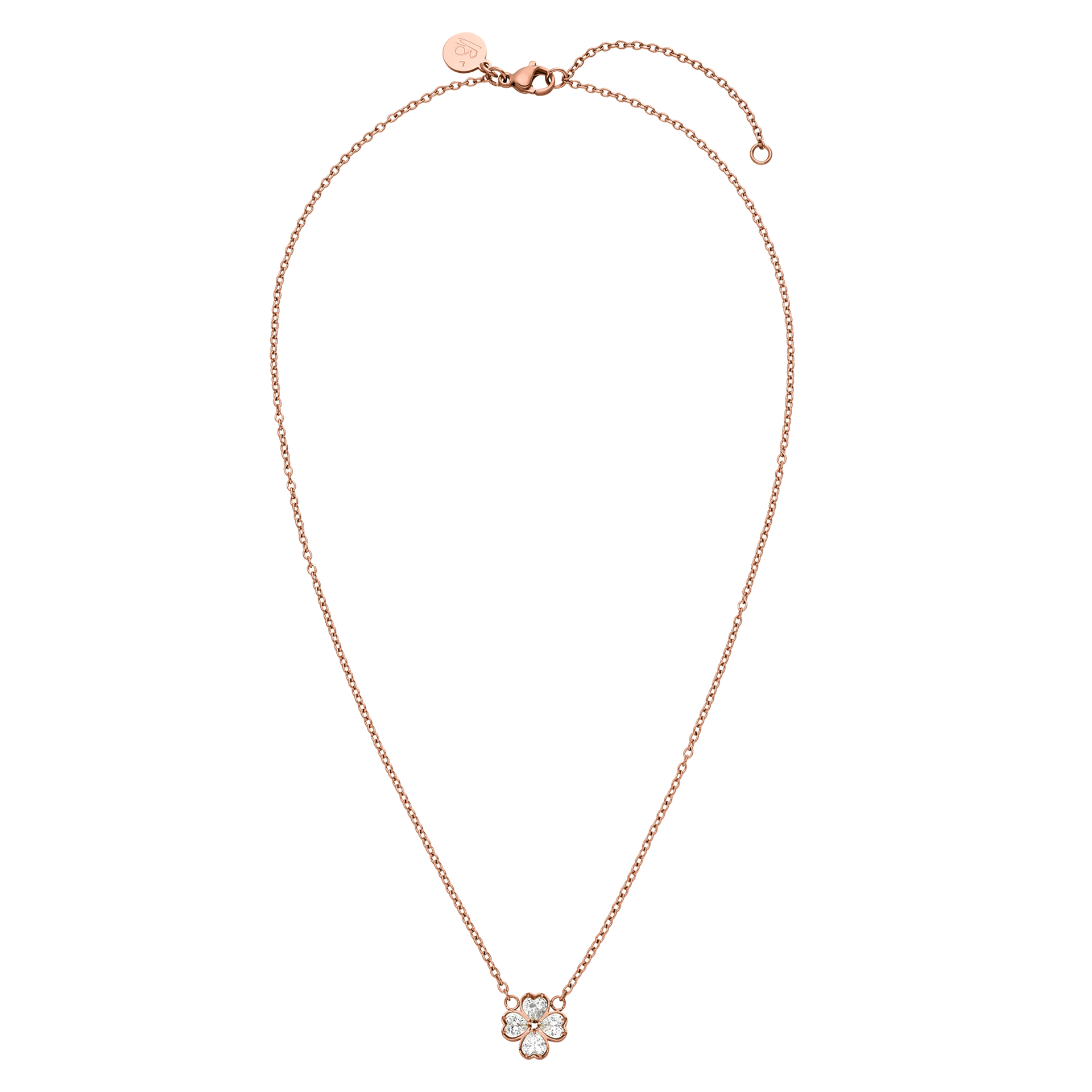 Roségoldene Kette mit blütenförmigem Anhänger und funkelnden Steinen von PURELEI.