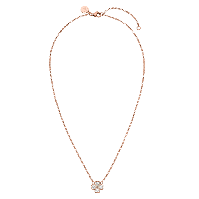 Roségoldene Kette mit blütenförmigem Anhänger und funkelnden Steinen von PURELEI.