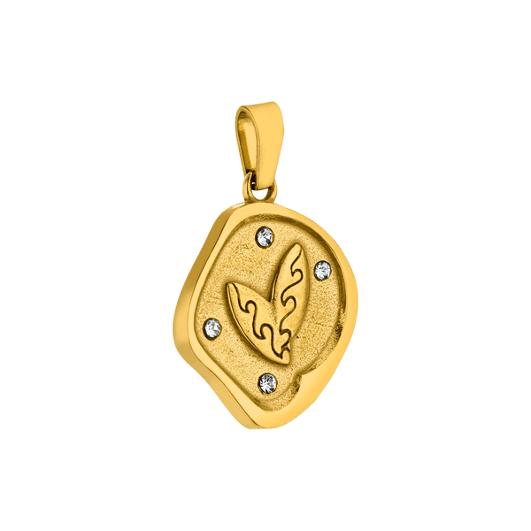 Goldener Anhänger mit Blattmotiv und funkelnden Zirkonia von PURELEI.