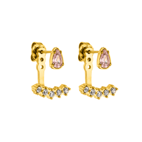 PURELEI Adore Ohrringe aus 18K Gold Edelstahl mit rosafarbenen und weißen Zirkonia, elegant und feminin.