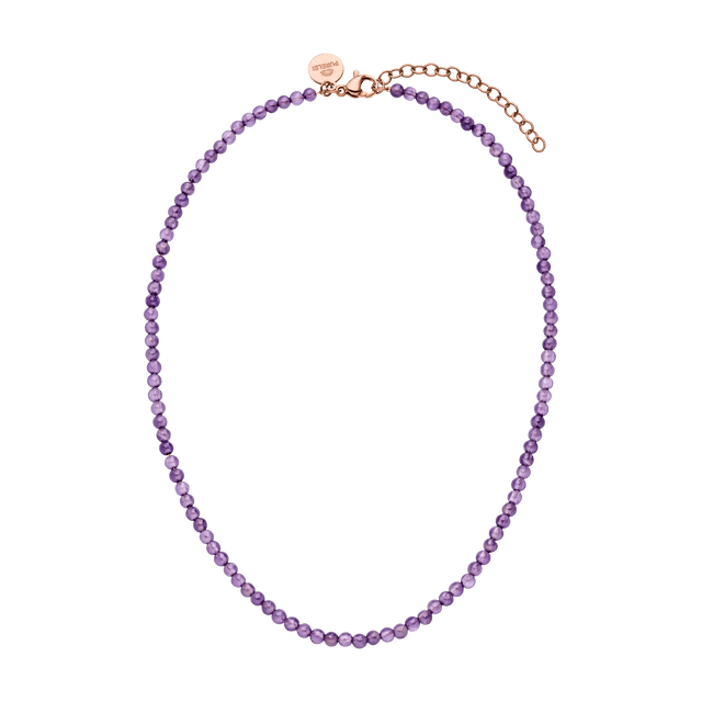 PURELEI Amethyst Kette mit 18K Roségold-Edelstahl und natürlichen lila Perlen, femininer Island-Spirit.