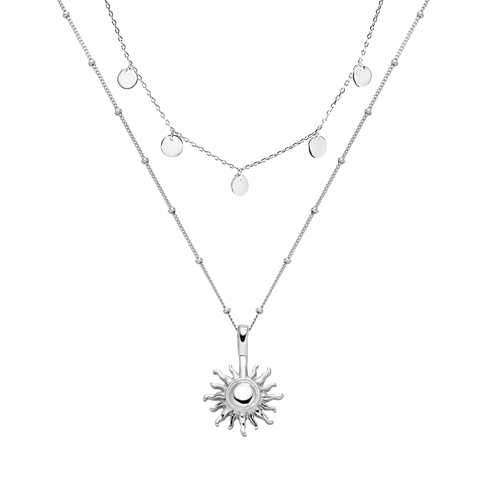 Kailua Ketten-Set von PURELEI, silberne Sonnen- und Münzketten, elegant und nickelfrei, inspiriert von hawaiianischem Insel-Spirit.