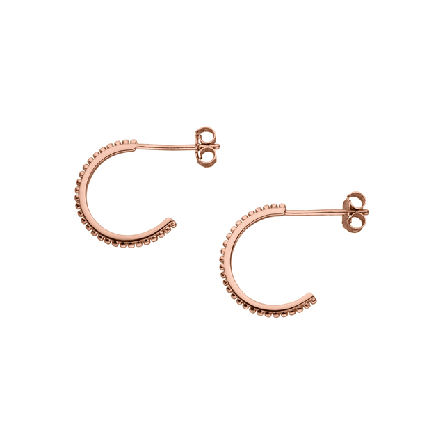 PURELEI Olani Creolen aus 18K Roségold Stahl mit feiner Perlenstruktur, elegant und feminin, für jeden Tag.