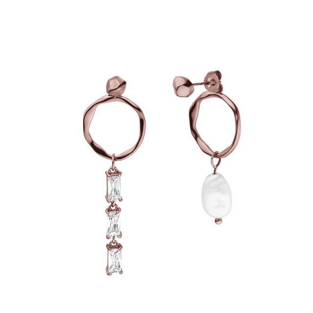 Elua Ohrringe in Roségold mit unregelmäßiger Perle und funkelnden Zirkonia, nickelfrei, PURELEI.