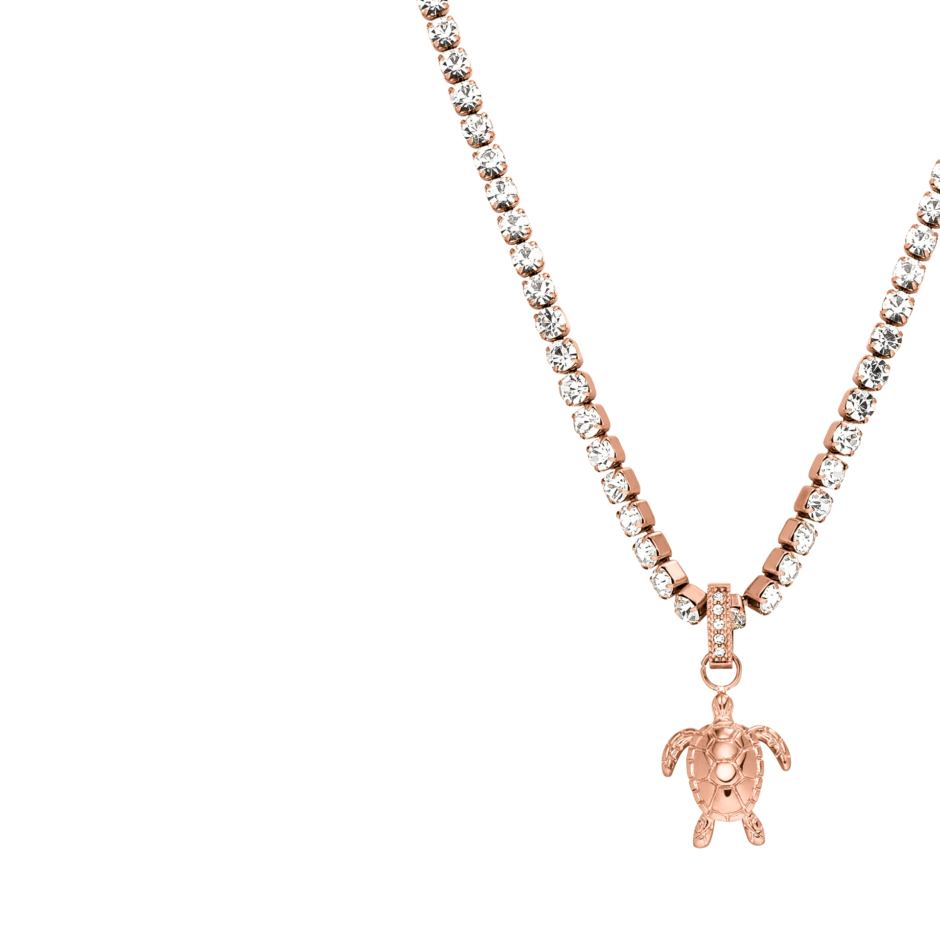Roségoldene Kette mit Schildkröten-Anhänger und funkelnden Steinen von PURELEI.