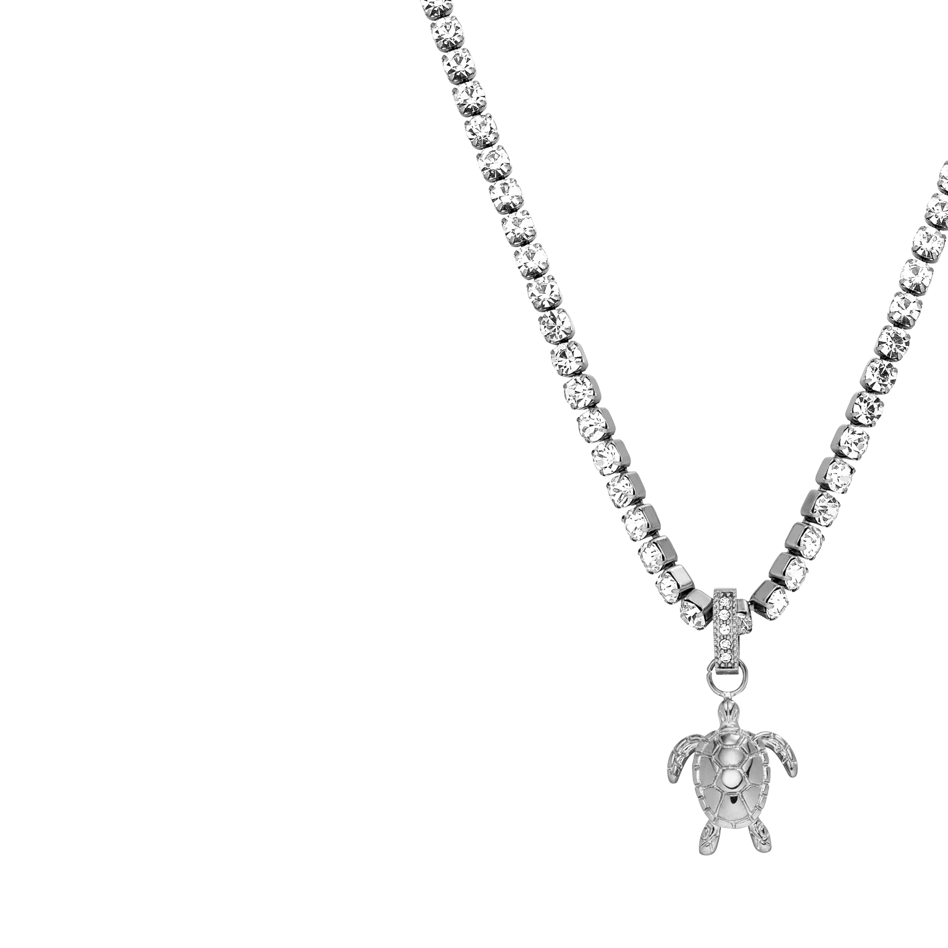 Silberne Kette mit Schildkröten-Anhänger und funkelnden Details von PURELEI.