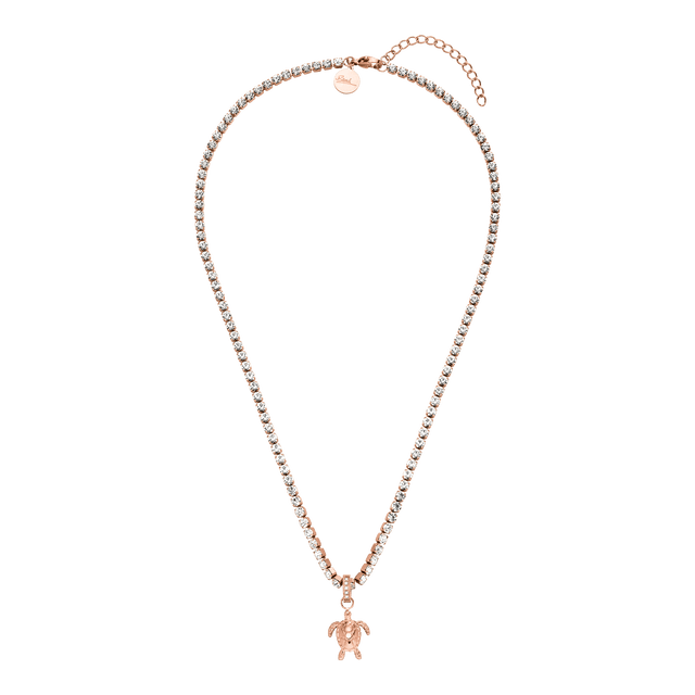 Roségoldene Kette mit Schildkröten-Anhänger und funkelnden Kristallen von PURELEI.