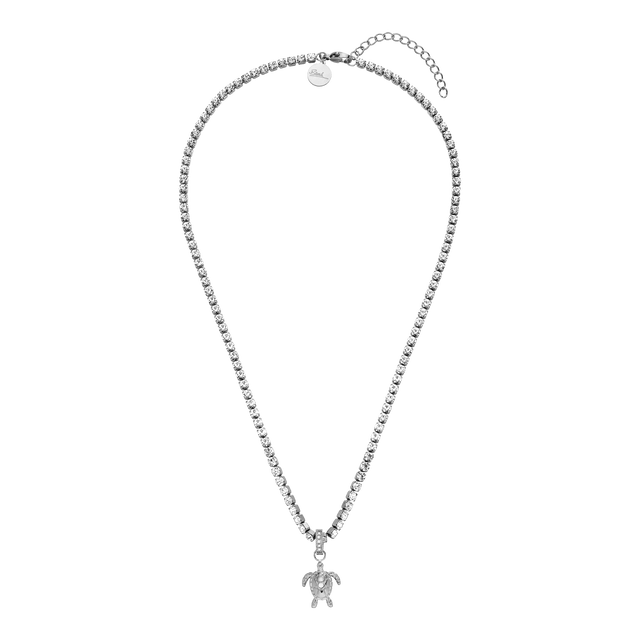 Silberne Kette mit Schildkröten-Anhänger, funkelnd und elegant, von PURELEI.