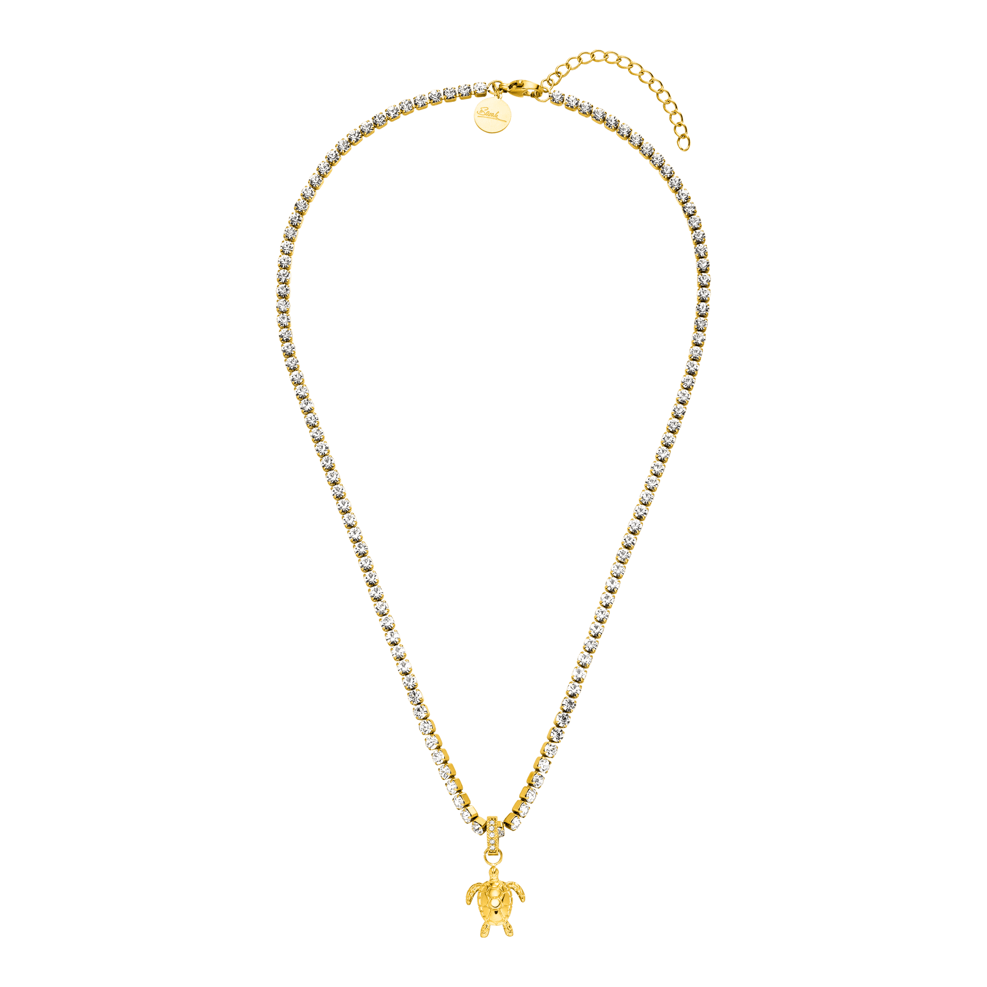 Goldene Kette mit Schildkröten-Anhänger und funkelnden Kristallen von PURELEI.