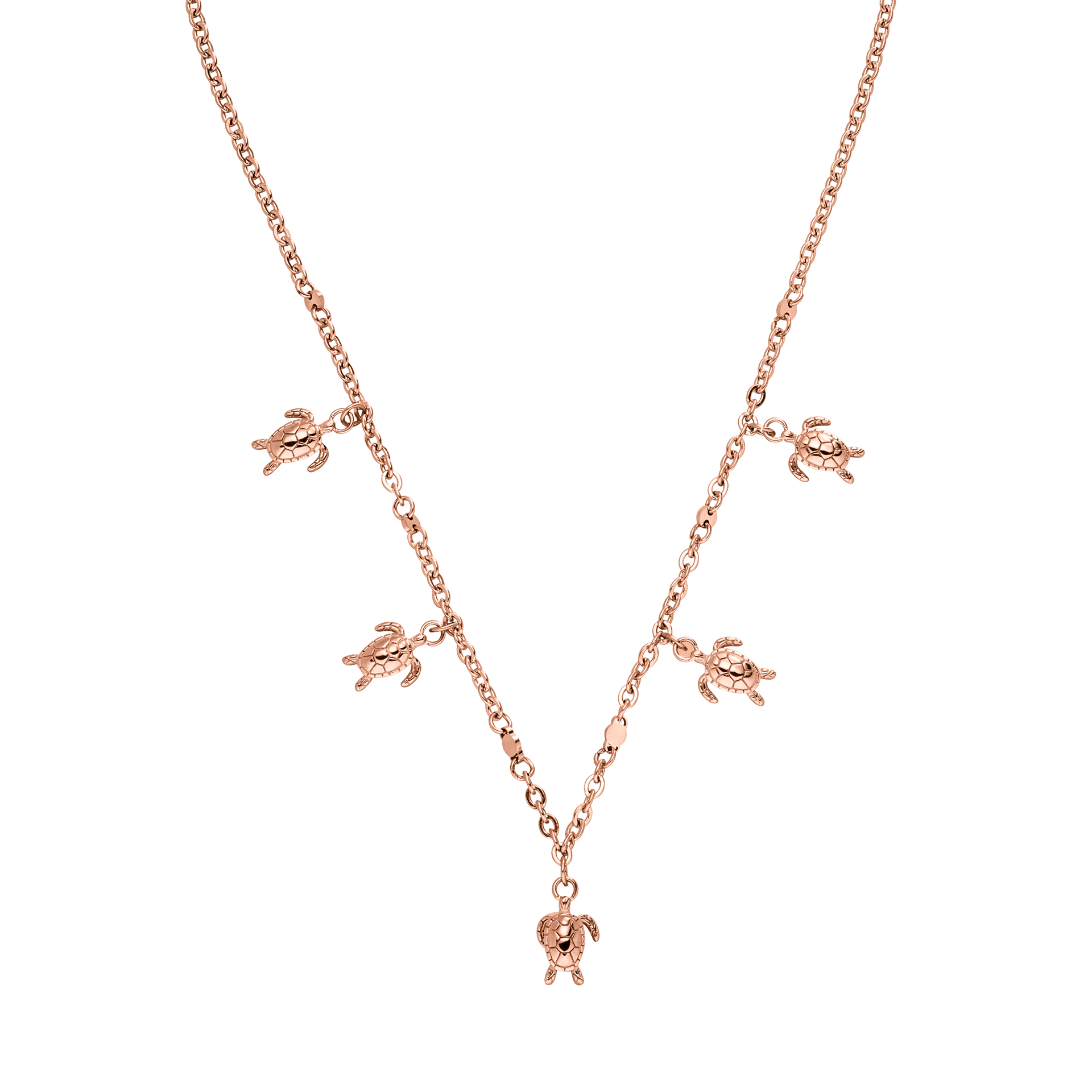 Roségoldene Kette mit Schildkröten-Anhängern von PURELEI, elegant und verspielt.