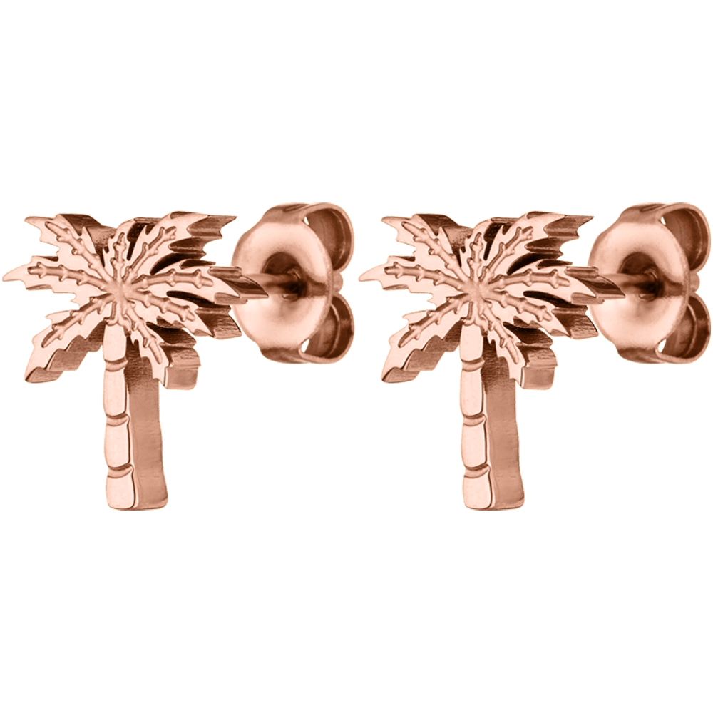 Palm Ohrringe aus 18K Roségold Edelstahl, fein gearbeitet, PURELEI, tropisch elegant und nickelfrei.