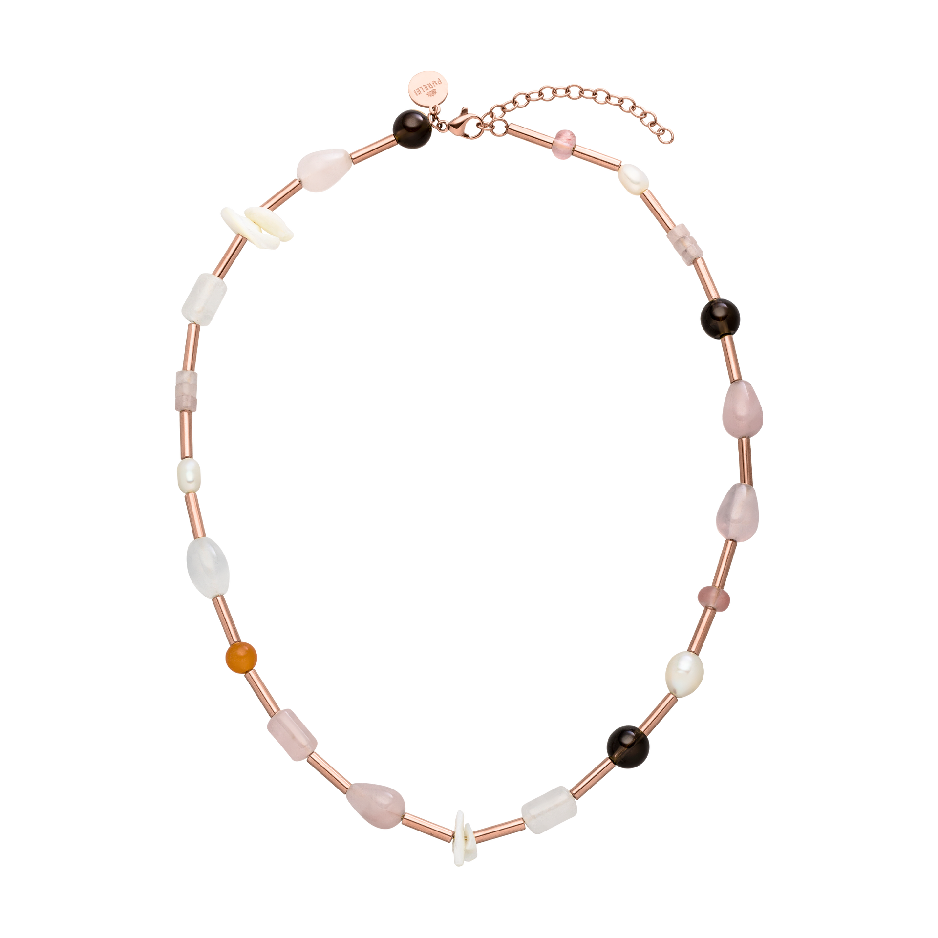 Feminine Kette aus roségoldenen und bunten Perlen, inspiriert von PURELEI.