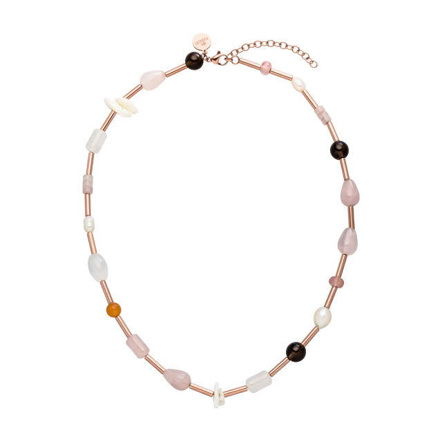Feminine Kette aus roségoldenen und bunten Perlen, inspiriert von PURELEI.