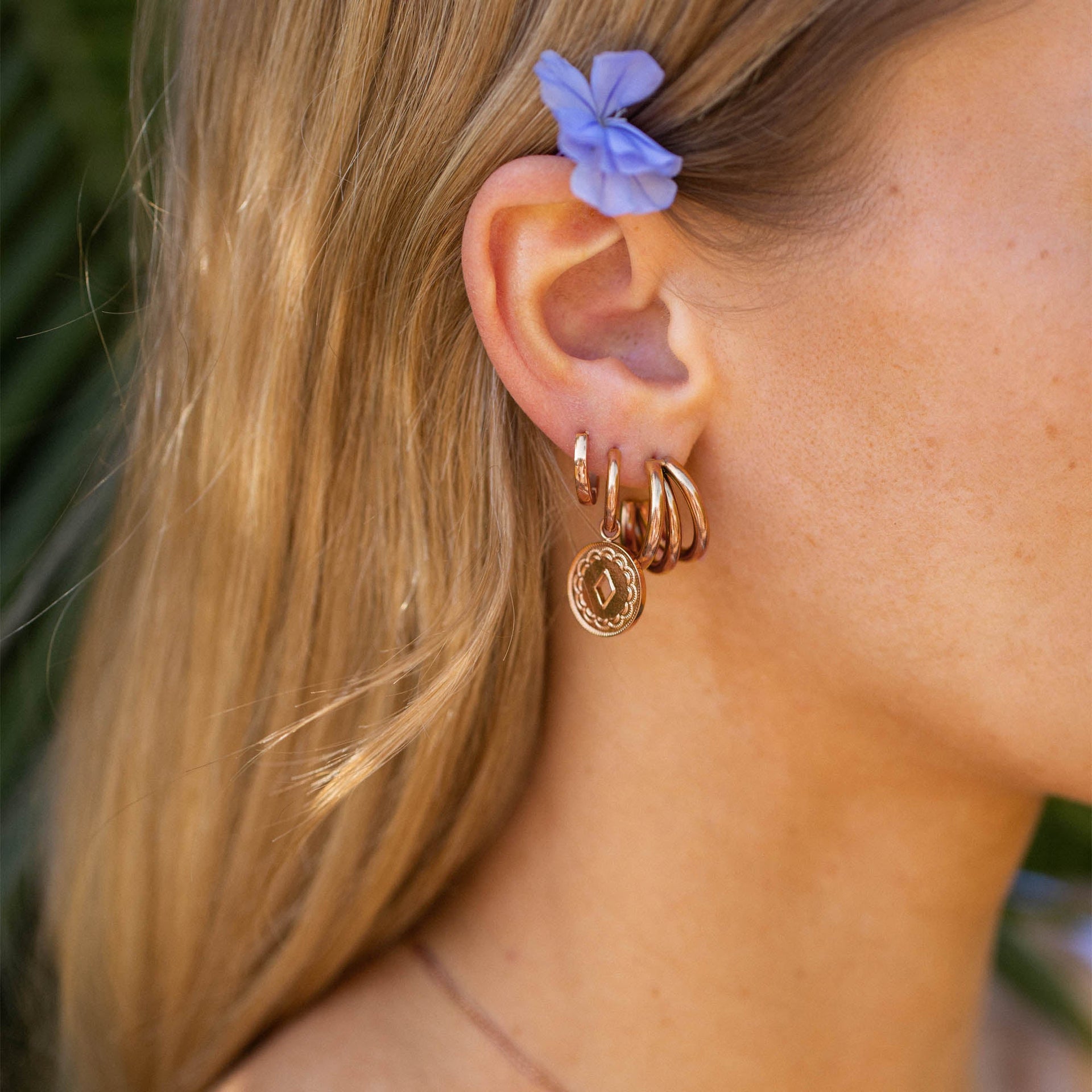 PURELEI Ike Ohrringe aus 18K Roségold vergoldetem Edelstahl, vielseitig tragbar, elegant und femininer Island-Spirit.