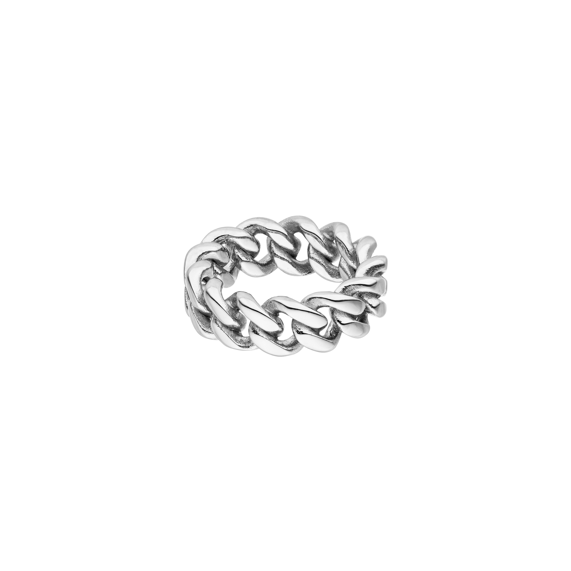 Silberner Ring mit Kettenmuster von PURELEI, modern und elegant.