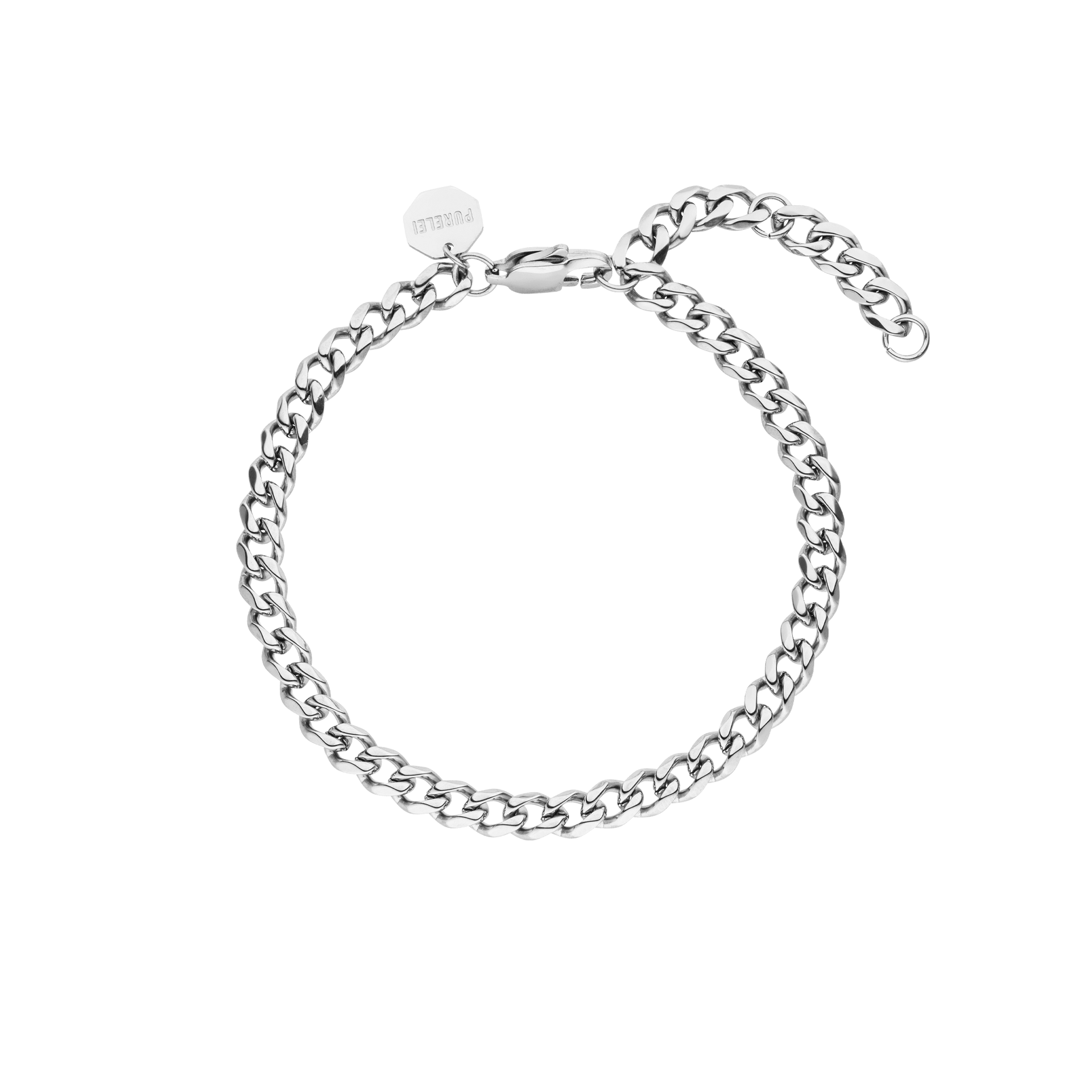Silbernes Armband aus Edelstahl mit glänzenden Gliedern von PURELEI.
