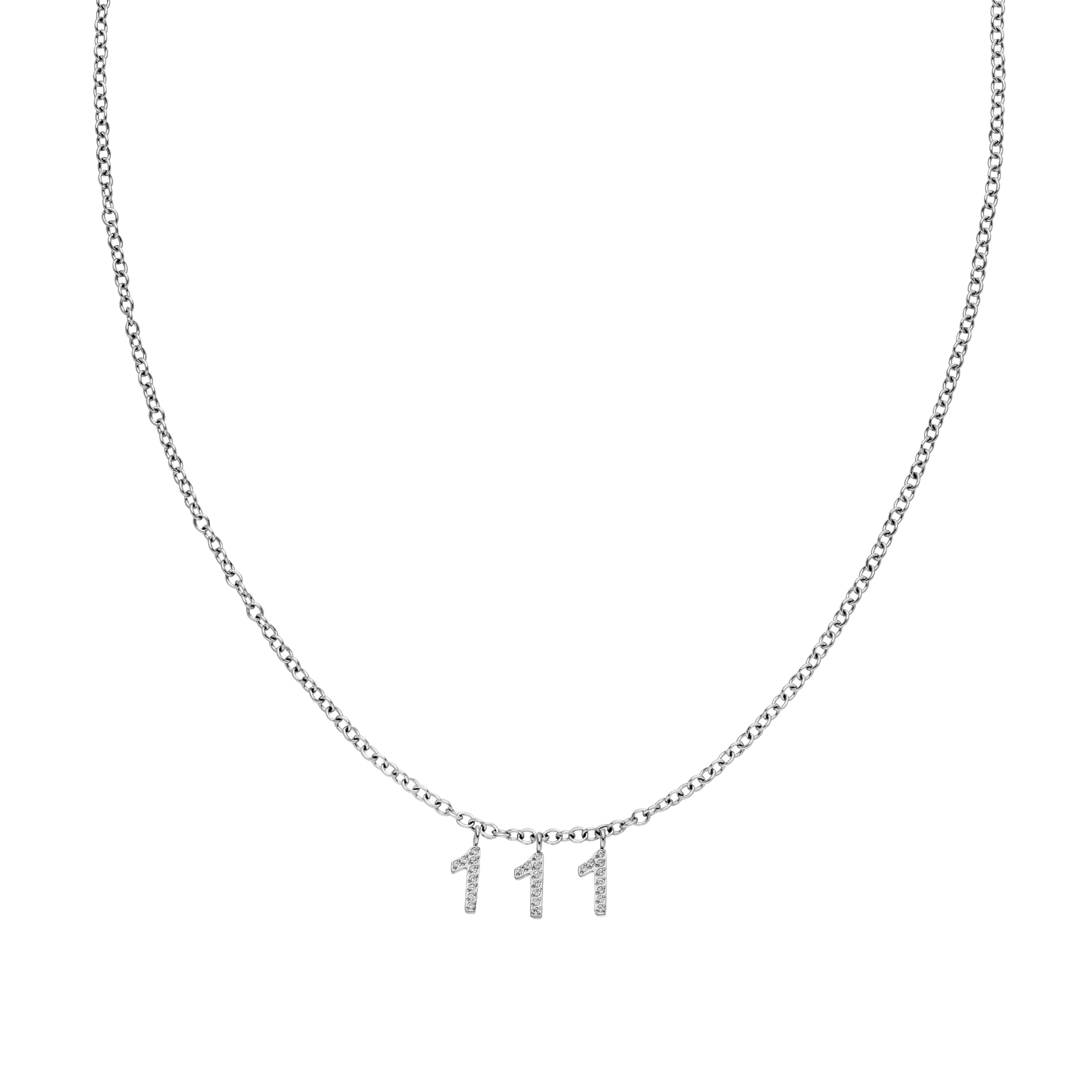 111 Kette aus nickelfreiem Silber mit Zirkonia-Zahlenanhängern, filigrane Ankerkette, zeitlos elegant – Vicky