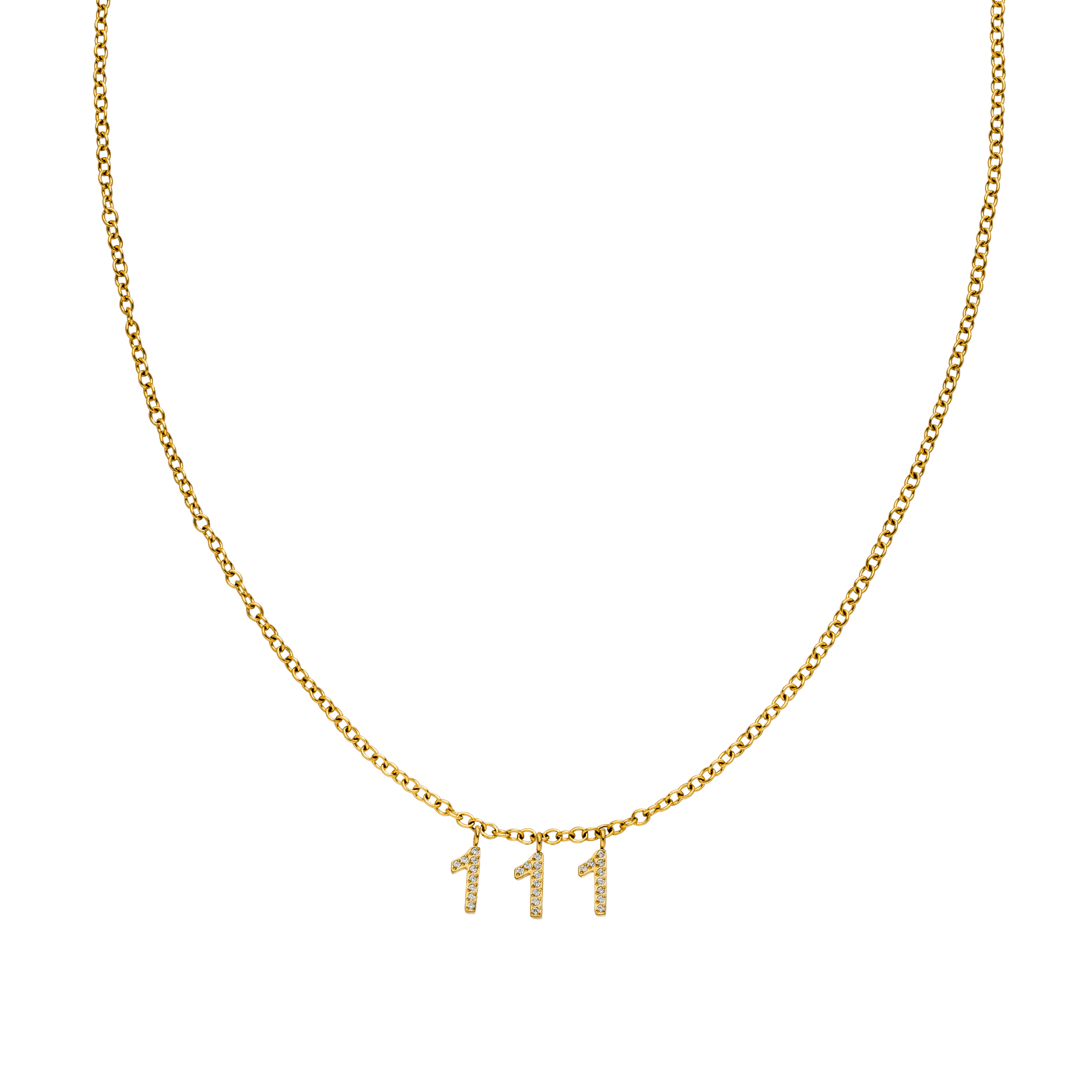 111 Kette in 18K Gold mit Zirkonia-Anhängern an feiner Ankerkette, elegant und nickelfrei
