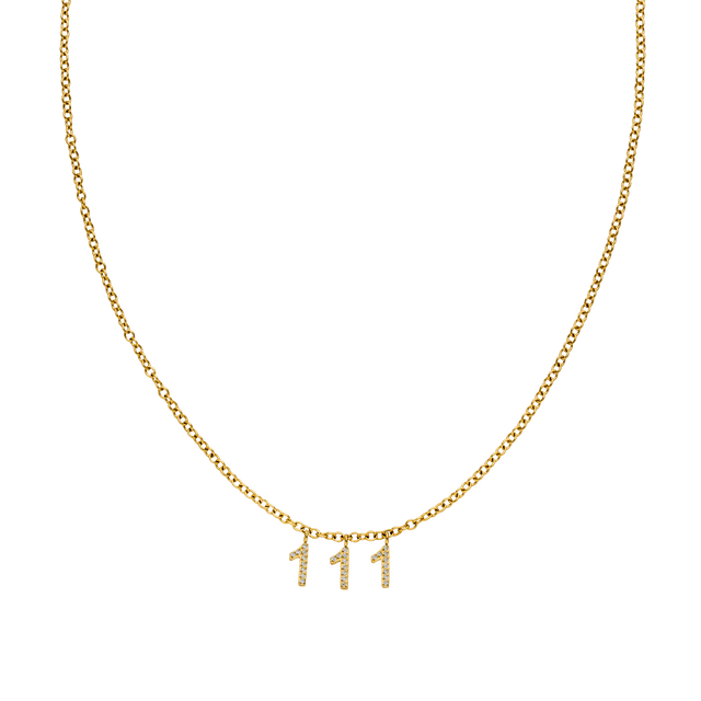 111 Kette in 18K Gold mit Zirkonia-Anhängern an feiner Ankerkette, elegant und nickelfrei