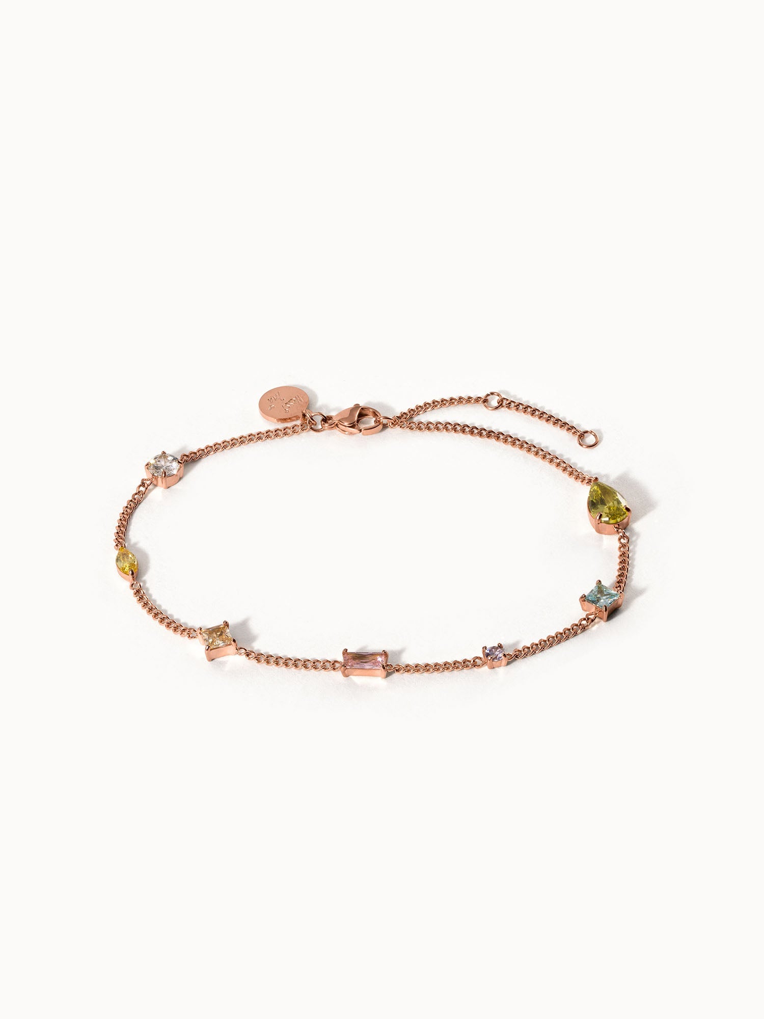 Roségoldenes Armband mit bunten Steinen, elegant und feminin, von PURELEI.