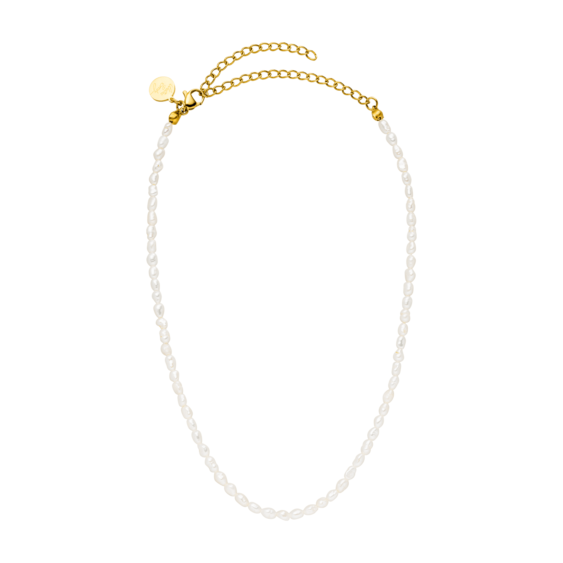Perlenkette in Weiß mit goldener Verlängerung, elegant und feminin – PURELEI.