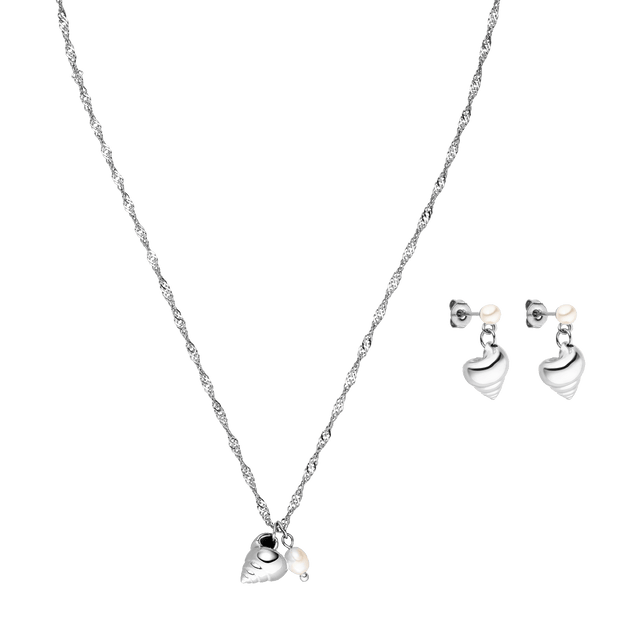 Silberne Kette mit Muschel-Anhänger und Ohrringen, PURELEI inspiriert von der Natur.