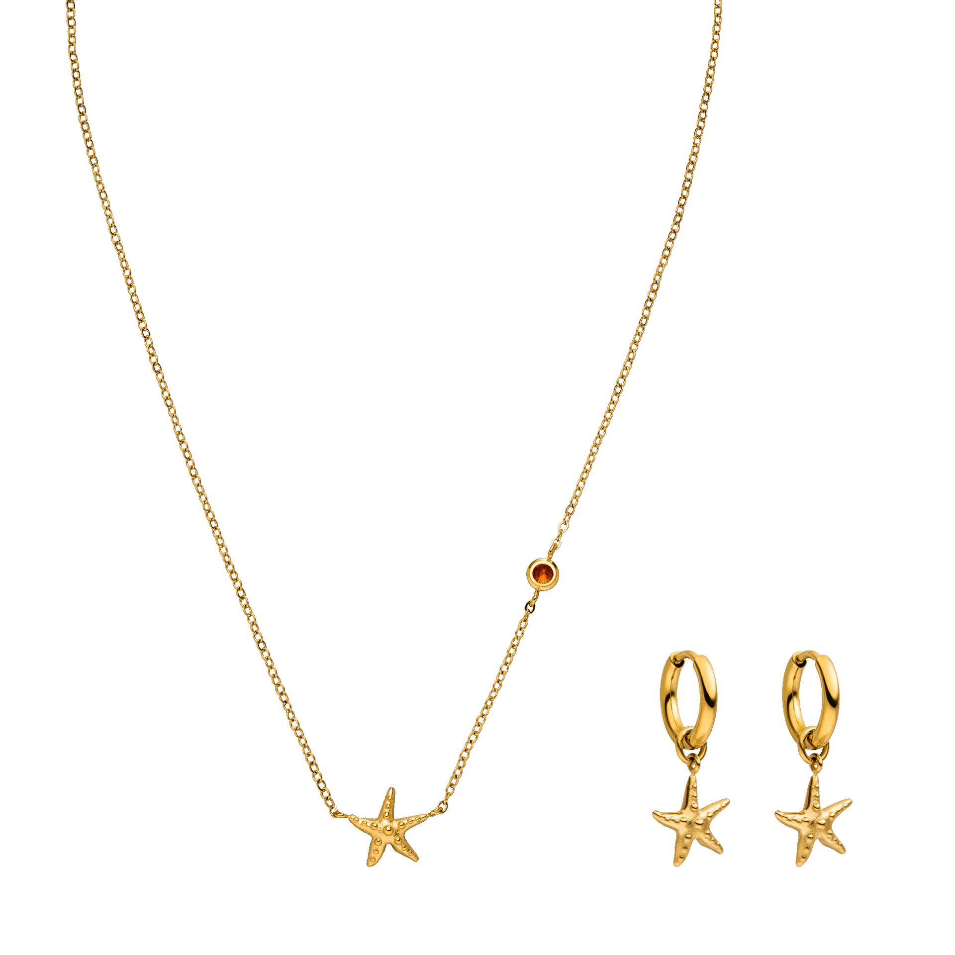 Goldene Kette mit Seestern-Anhänger und passenden Ohrringen von PURELEI.
