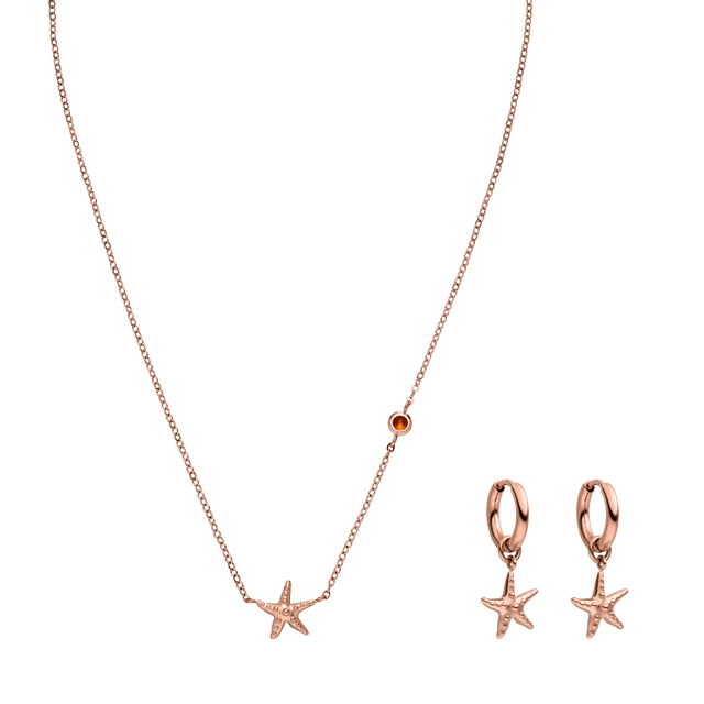 Roségoldene Kette und Ohrringe mit Sternenmotiv von PURELEI, elegant und maritim inspiriert.