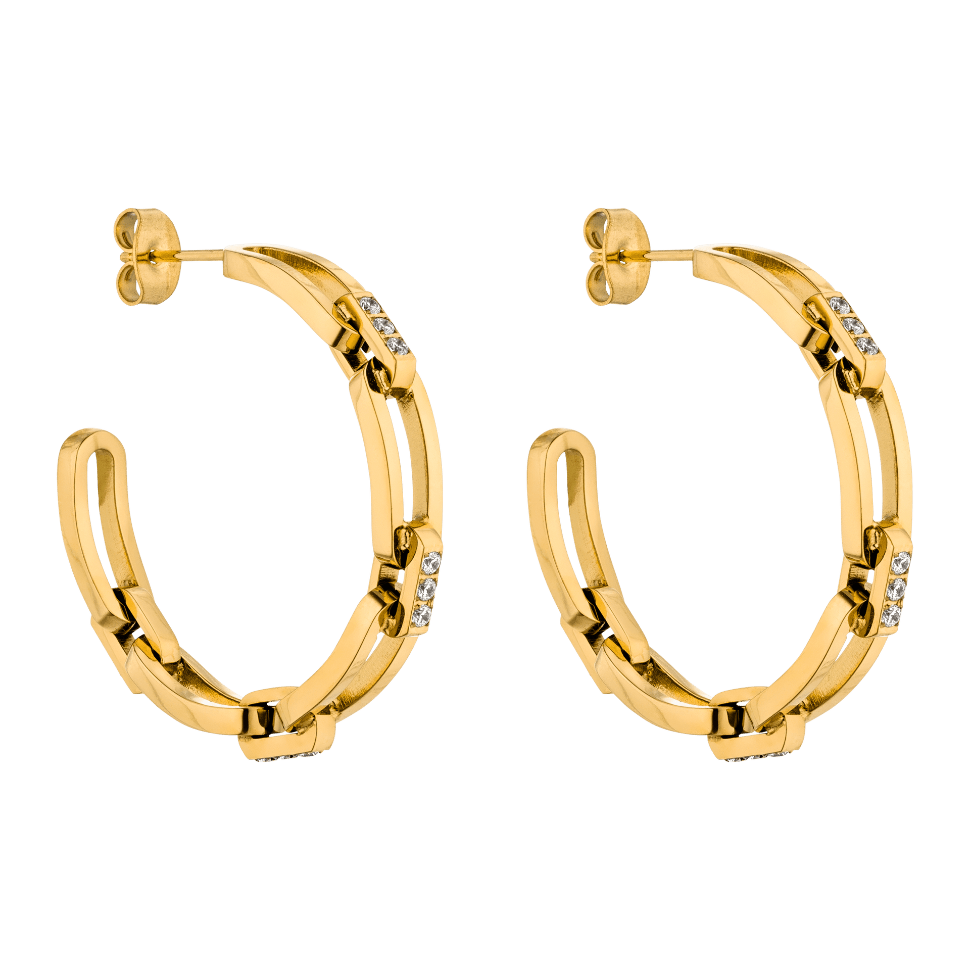 PURELEI Always Ohrringe Gold-Creolen im Ketten-Glieder-Look mit weißen Zirkonia, elegant und nickelfrei.