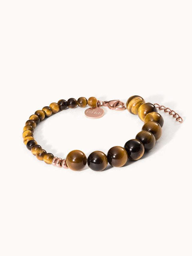 Braunes Tigerauge-Armband mit roségoldenen Akzenten von PURELEI, elegant und modern.
