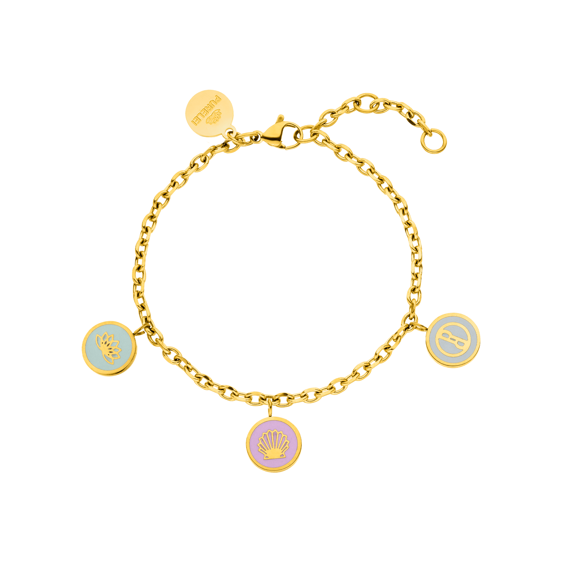 Goldenes Armband mit bunten Anhängern, inspiriert von der Natur – PURELEI.