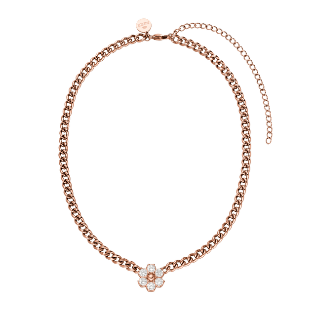 Roségoldene Kette mit blütenförmigem Anhänger, PURELEI, elegant und feminin.