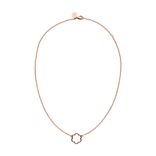 PURELEI Bloom Kette in rosévergoldetem Edelstahl mit floralem Anhänger, elegant und feminin für jeden Tag.
