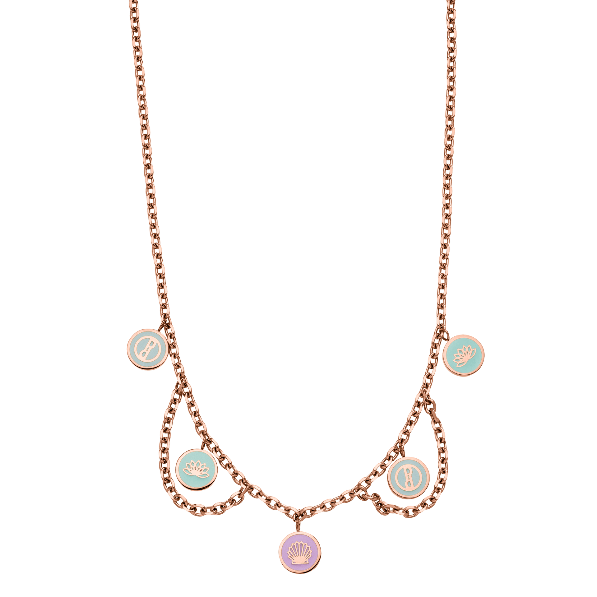 Roségoldene Kette mit bunten Anhängern, inspiriert von der Natur – PURELEI.