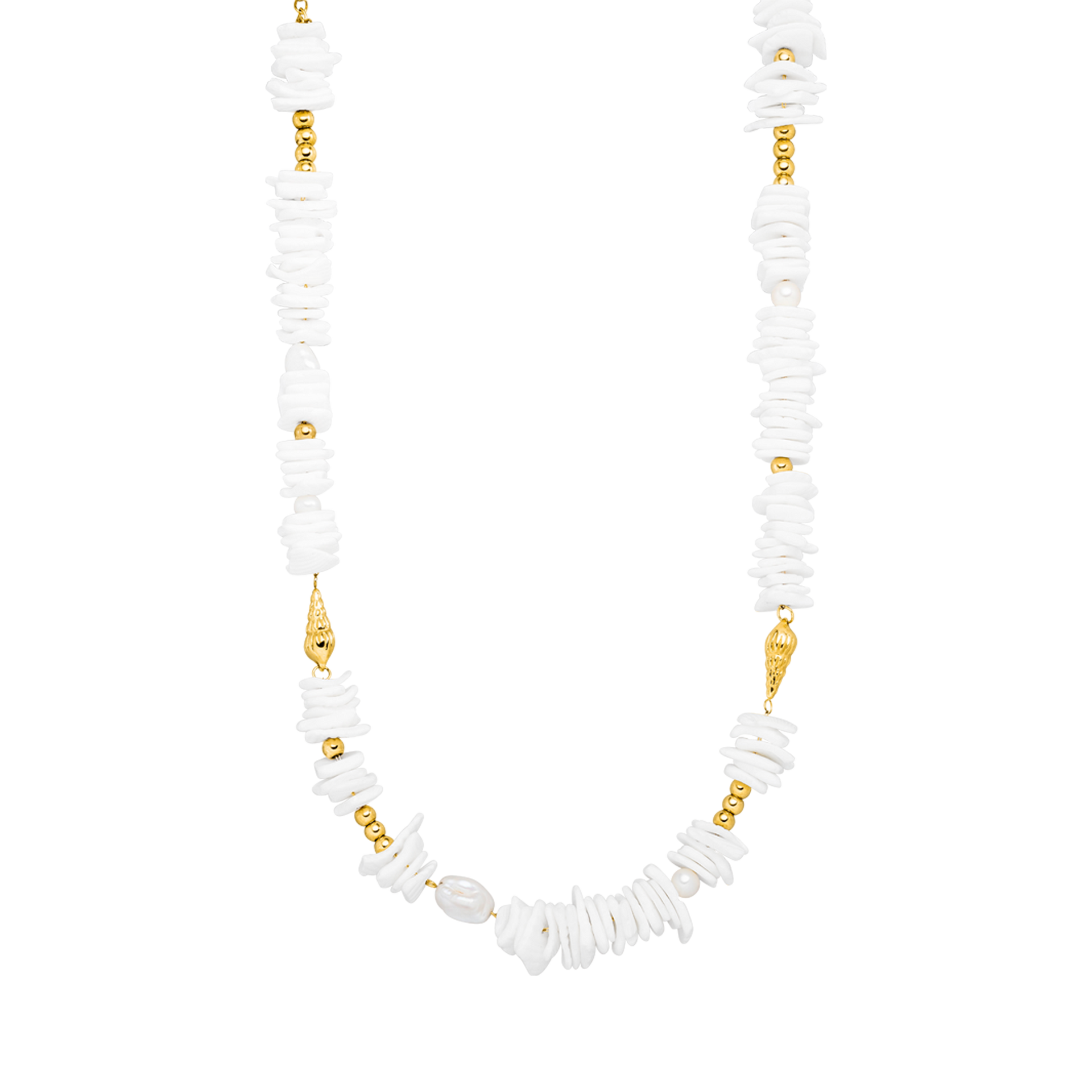 Wela Kette von PURELEI mit vergoldeten Elementen und Muschelstücken, natürlich elegant und feminin gestaltet.