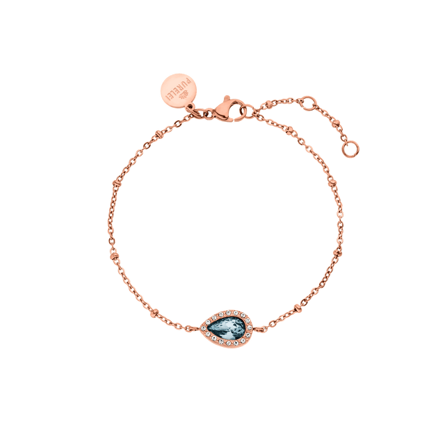 Roségoldenes Bellezza Armband mit blauem Tropfenstein und weißen Steinen, zart und elegant von PURELEI.