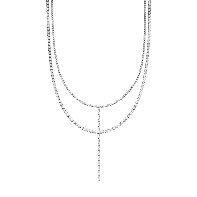 Elegante, mehrreihige Silberkette mit funkelnden Kristallen von PURELEI.