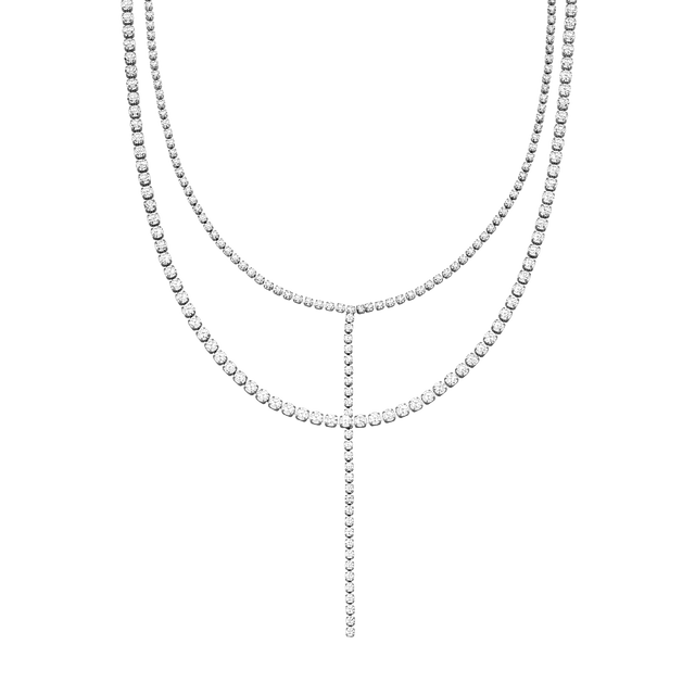 Elegante, mehrreihige Kette aus silbernen Kristallen von PURELEI, strahlend und feminin.