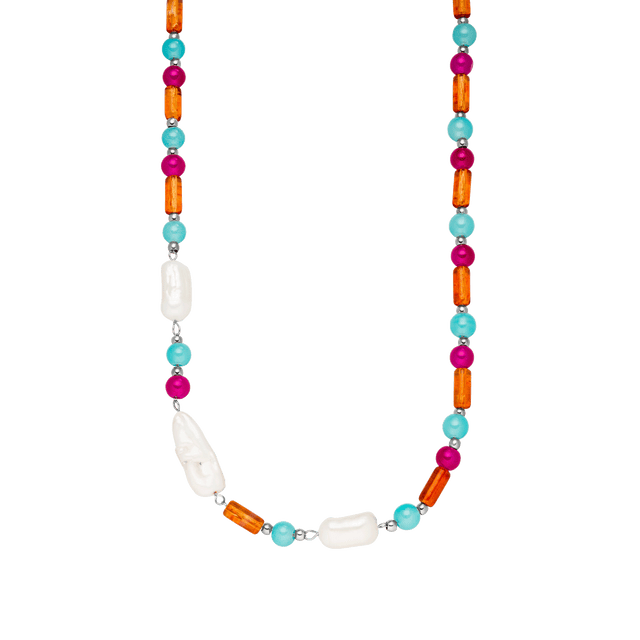 Bunte Kette mit Muschel- und Perlen-Elementen von PURELEI, strahlend und lebhaft.